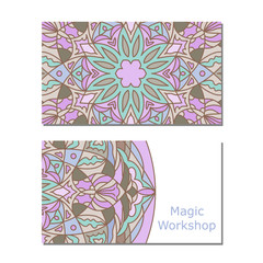 Templates of business card with color ornament mandala for print or website. Vector illustration. Card template for print.