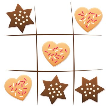 Christmas cookies - tic tac toe game with shortcrust and gingerbread.