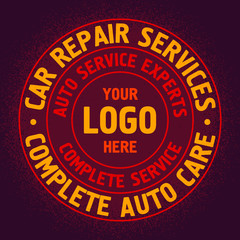 Colored Auto Repair Services Badge template. Car service label, emblem vector illustration.