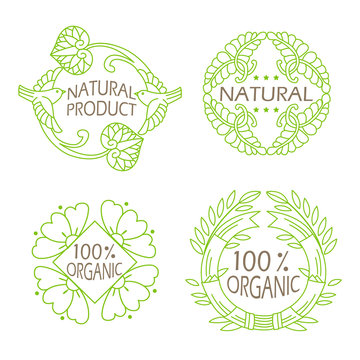 Organic Natural. Eco Vintage Icons. Icons With Text. Natural, Herbal Eco Food. Food Organics. Eco Food Pack. Natural Product. Eco Logo.