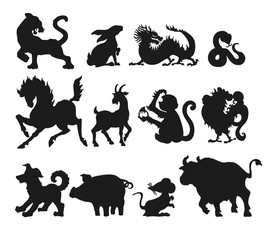 Set of 12 Chinese Zodiac Signs for Year