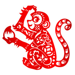 Zodiac Sign for Year of Monkey, The Chinese traditional paper-cut art