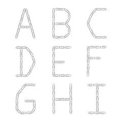Alphabet of paper clips. The letters A, B, C, D, E, F, G. H. I. Vector illustration.