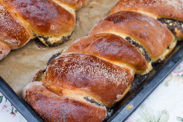 beigli rolls, hungarian food with poppy seed and walnut