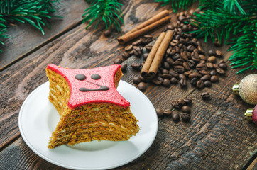 Cake on christmas background