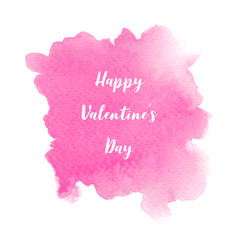 Naklejka na ściany i meble Happy Valentine s day lettering on pink watercolor background
