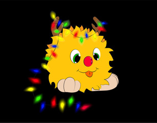 Christmas cartoon character garland black background