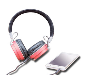Headphones and mobile phone isolated on white background with clipping path.