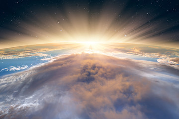 Fototapeta premium Planeta Ziemia ze spektakularnym zachodem słońca. . „Elementy tego zdjęcia dostarczone przez NASA”