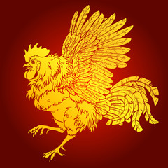 Pugnacius rooster gold on red background