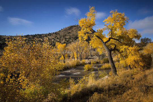 Carson River in Nevada during Fall. Daylight long exposure to render the water as smooth.