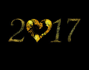 Inscription 2017 points of light on a black background isolated. The stylized image of a rooster. illustration
