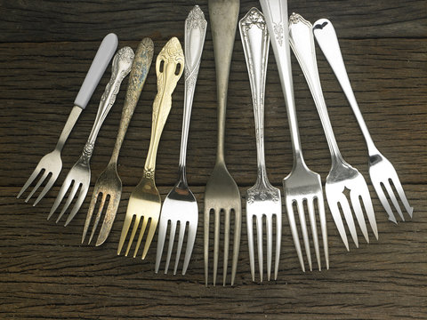 group of antique fork