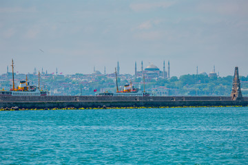 Fototapeta premium ferryboat with Sultanahmet mosque and hagia sophia in background