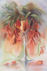 red flowers in vase watercolor