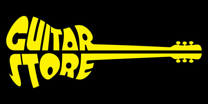 yellow Vector logo template on black background for guitar shop