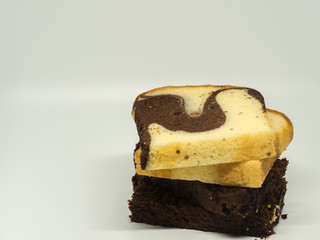 Butter cake are stacked.