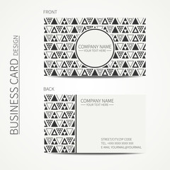 Vector simple business card design. Delta, trigon. Template. Black and white. Business card for corporate business and personal use. Trendy calling card. Geometric monochrome triangle pattern.