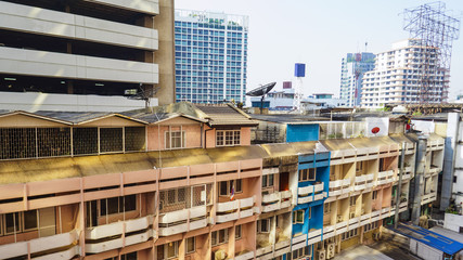 slum and old vintage building in Bangkok Thailand