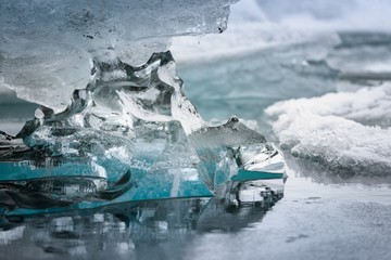 Blue icebergs closeup