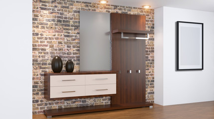 Modern interior of a small apartment. hallway. 3D rendering