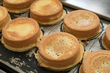 The group of Japanese red bean cake dessert on hole bean cake maker at food street market.