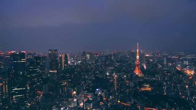 City Skyline with the Tokyo tower. Tokyo tower is a communications and observation tower located in the Shiba-koen district