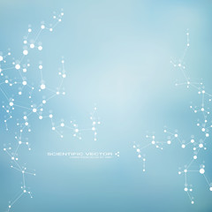 Molecule DNA and neurons vector. Molecular structure. Connected lines with dots. Genetic chemical compounds. Chemistry, medicine, science, technology concept. Geometric abstract background.