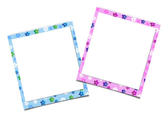 Paper photo frame with floral pattern isolated on white background.