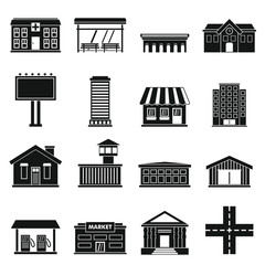 City infrastructure items icons set. Simple illustration of 16 city infrastructure items vector icons for web