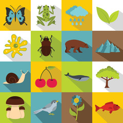 Nature items icons set. Flat illustration of 16 nature items vector icons for web