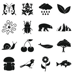 Nature items icons set. Simple illustration of 16 nature items vector icons for web