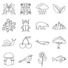 Nature items icons set. Outline illustration of 16 nature items vector icons for web
