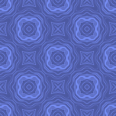 Blue Ornamental Seamless Line Pattern. Endless Texture. Oriental Geometric Ornament