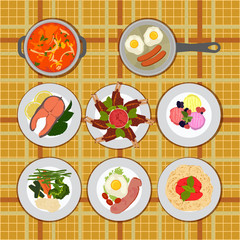 set various plates of food