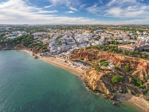 Aerial. Amazing view from the sky, town Olhos de Agua albufeira.
