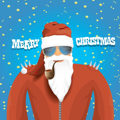 vector biker santa claus with smoking pipe.