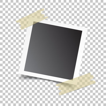 Photo frame with adhesive tape, on isolated background. For your photography and picture. Vector illustration