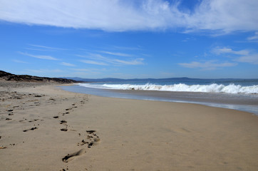 Footprints in Sand - Pacific Coast Highway (Big Sur) Scenic view between Monterey and Pismo Beach