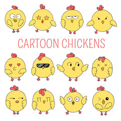 Set Vector Illustration isolated Emoji character cartoon Cock stickers emoticons with different emotions for site, info graphics, video, animation, websites, mails, newsletters, reports, comics