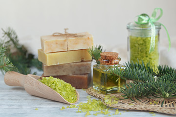 Natural sea salt and handmade soap branch of pine