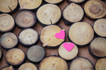 Velvet heart on Valentine's Day on a wooden background