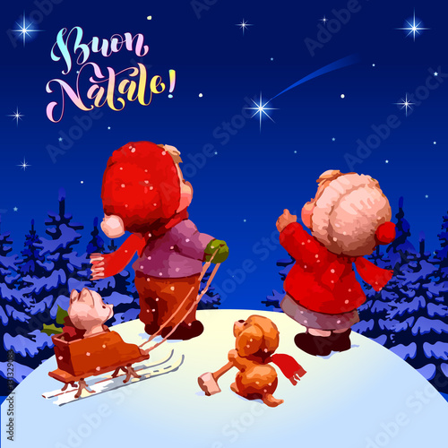 merry christmas buon natale congratulations in italian illustration children look at a - Merry Christmas Italian merry christmas buon natale congratulations in italian illustration children look at a - Merry Christmas Italian