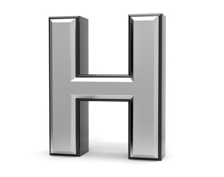 3D Isolated Metal Metallic H Letter Alphabet Logo Illustration.