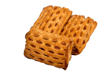 Homemade puff pastry with Apple jam  on a white background