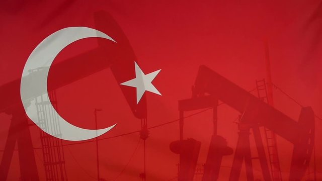 Turkey flag slow motion oil production concept
