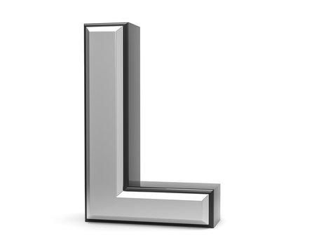 3D Isolated Metal Metallic L Letter Alphabet Logo Illustration.