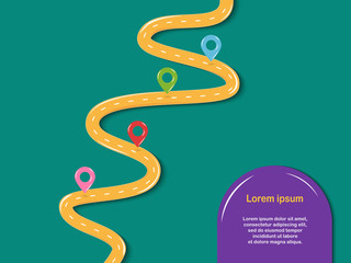 Jelly curve road with colorful and voluminous pin-pointers. Vector EPS 10