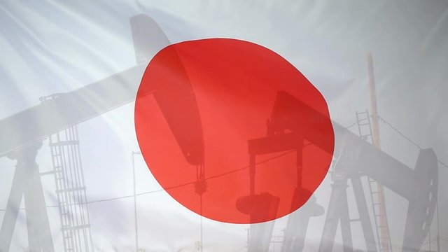 Japan flag slow motion oil production concept
