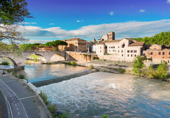 view of old town Trastevere and river Tber, Rome, Italy